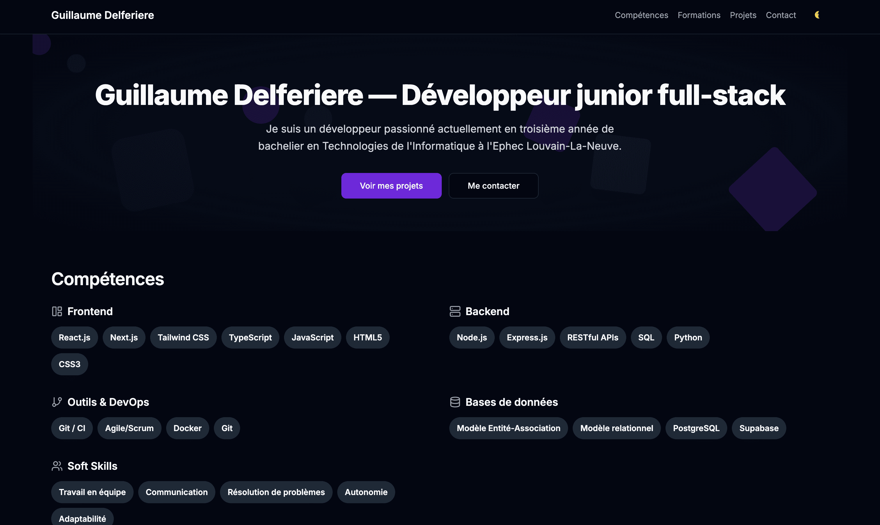 Aperçu du projet Portfolio Personnel